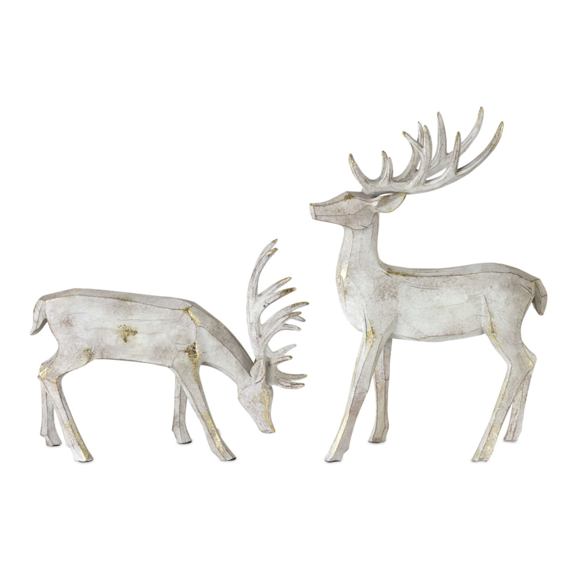 Contemporary Home Living Set of 2 White and Gold Rustic Deer Table Top 13"