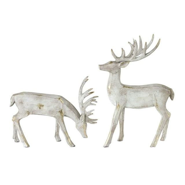 Contemporary Home Living Set of 2 White and Gold Rustic Deer Table Top 13"