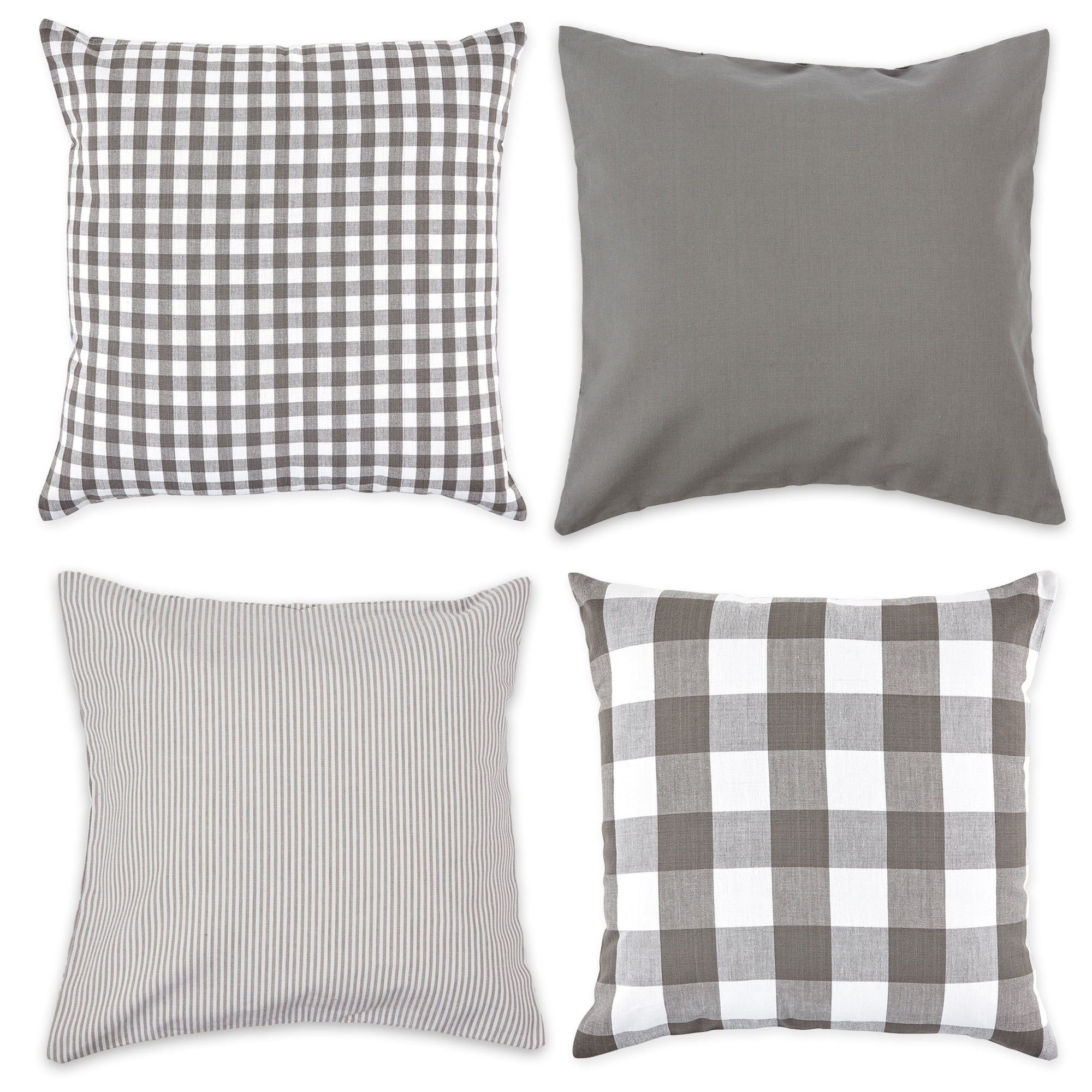 Contemporary Home Living Set of 4 Assorted Gray and White Checkered Pillow Covers