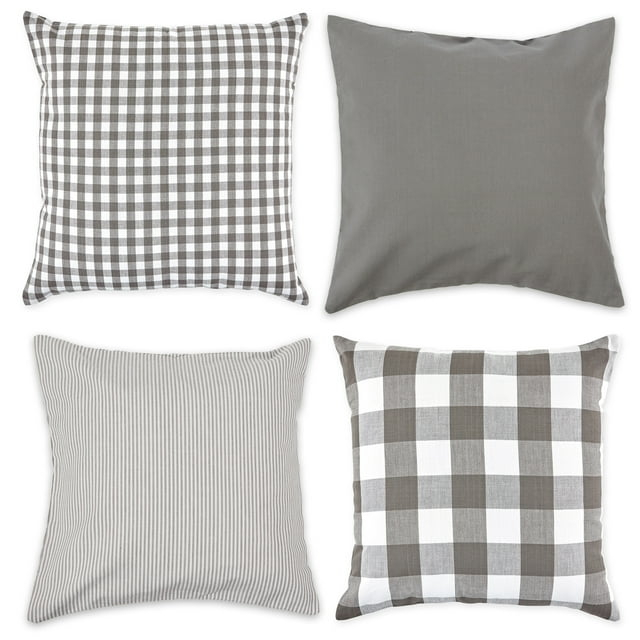 Contemporary Home Living Set of 4 Assorted Gray and White Checkered Pillow Covers