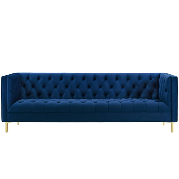 Modway Delight Tufted Button Performance Velvet Stainless Steel Sofa in Navy