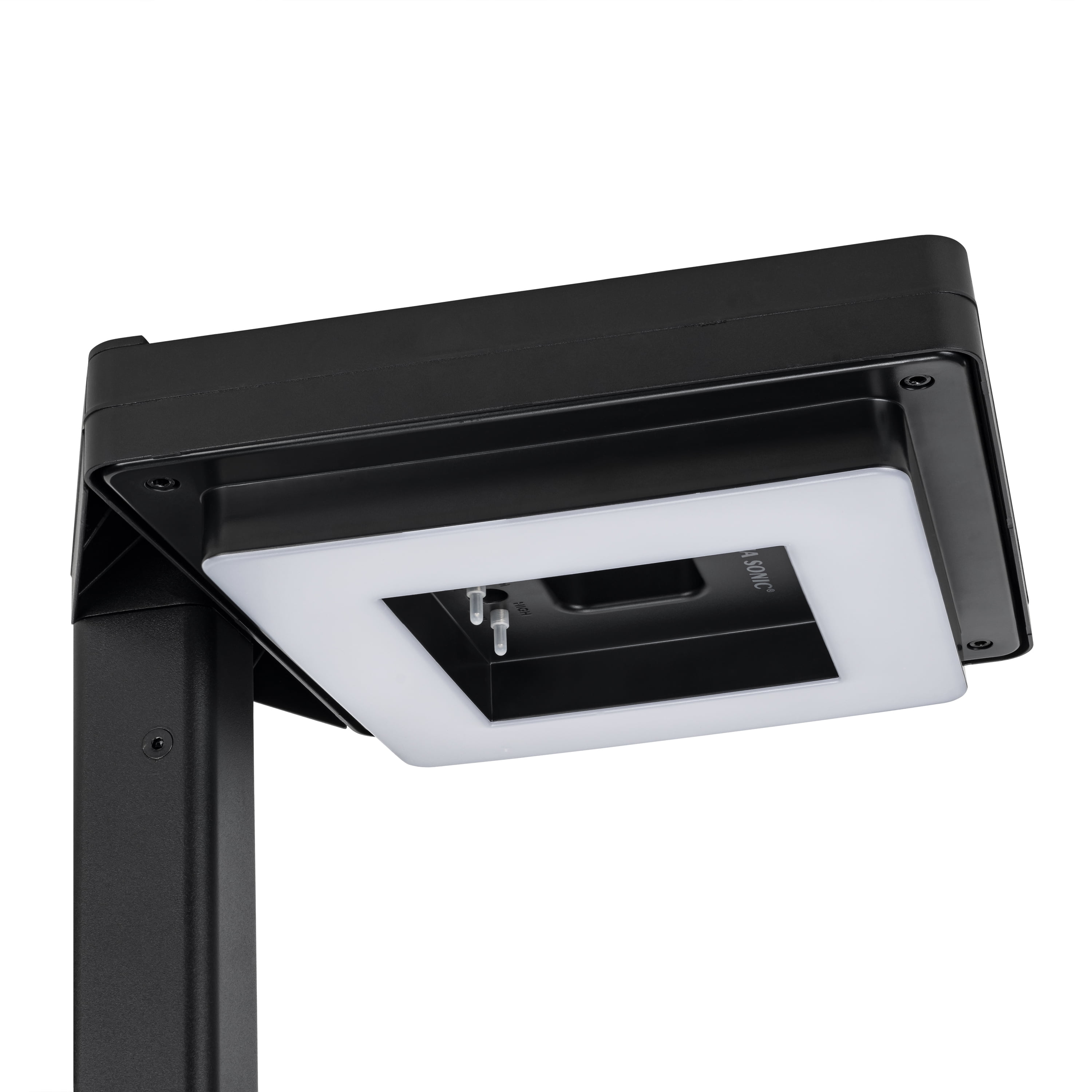 Contemporary 99 in. 1-Light Square Black Modern Aluminum Waterproof Solar Lamp Post Light with 3-Colors Integrated LED