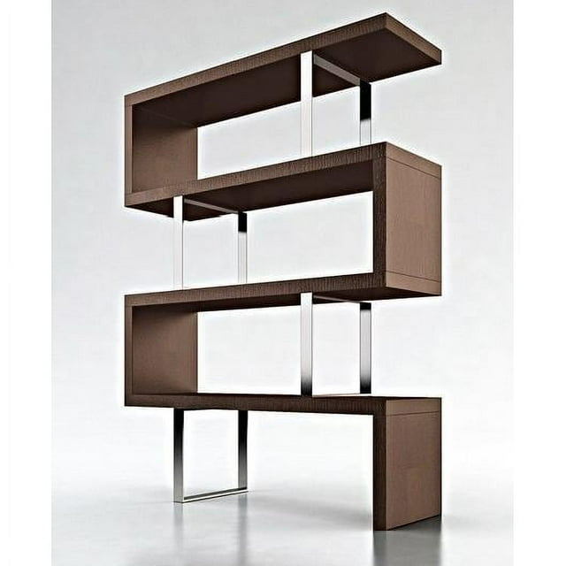Contemporary Wood Lacquer Display Shelf in Walnut