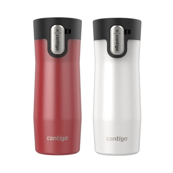 Contigo AUTOSEAL West Loop Vacuum-Insulated Stainless Steel Travel Mug with Easy-Clean Lid, 16 oz, Goji Berry Pearl & Salt Frosted Pearl, 2-Pack