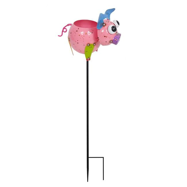 Continental Art Center  Colorful Enameled Metal Pig Planter Stake - Mini