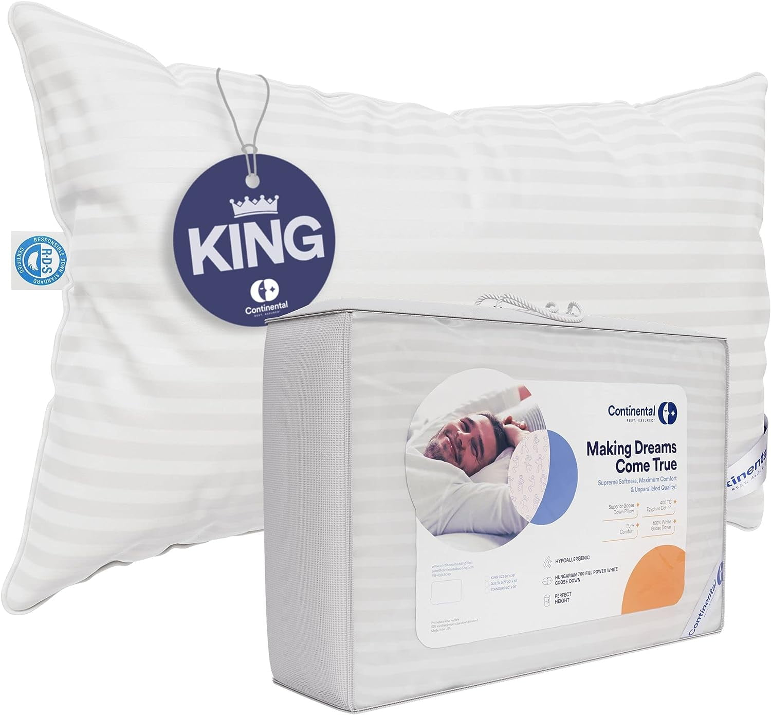 Continental Bedding 700-Soft Pillow, King (Pack of 1), White