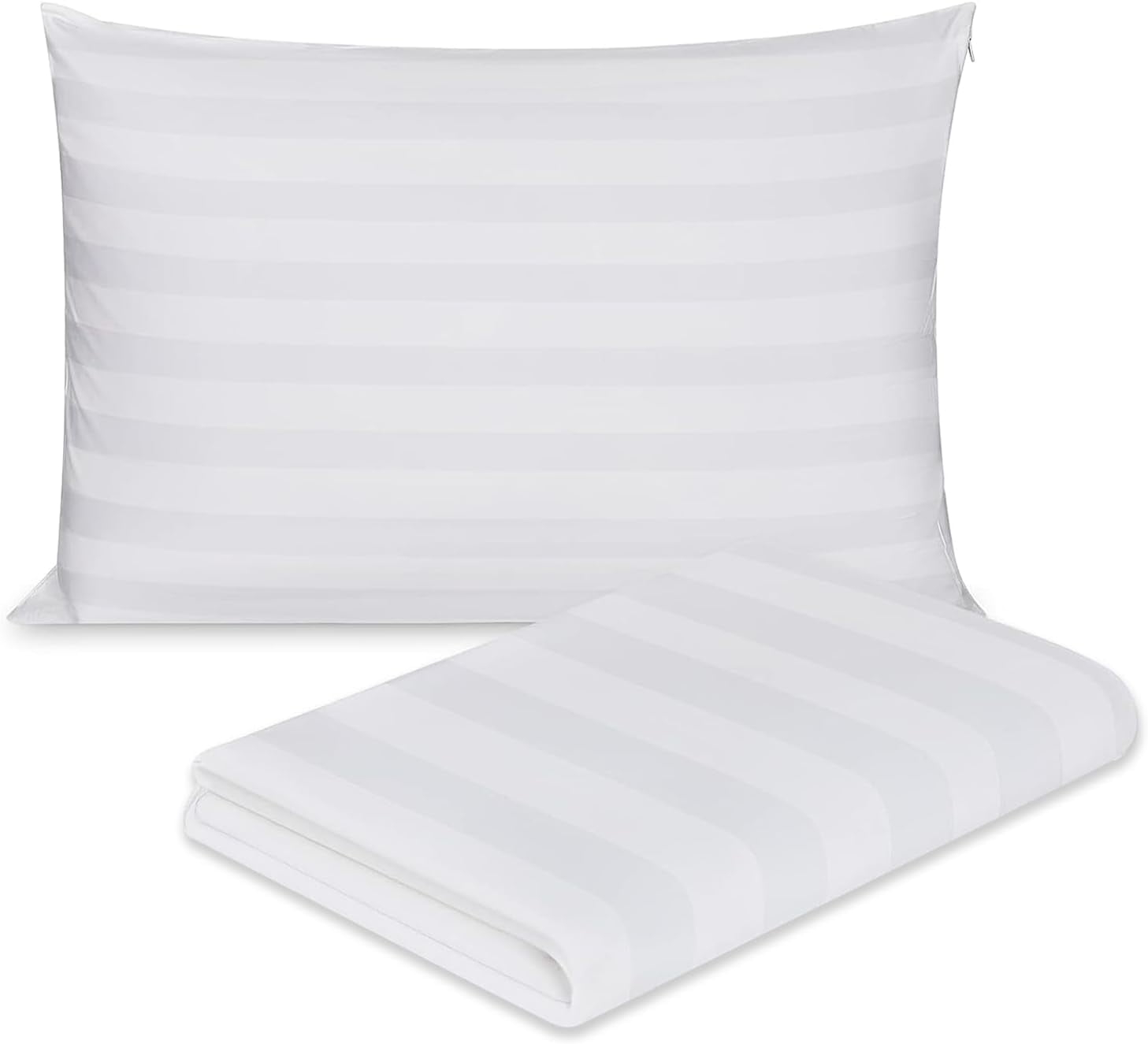 Containental Bedding White Damask Zippered 300 Thread Count Cotton Pillow Protector - Queen Size 20x30 Inch Pack of 1