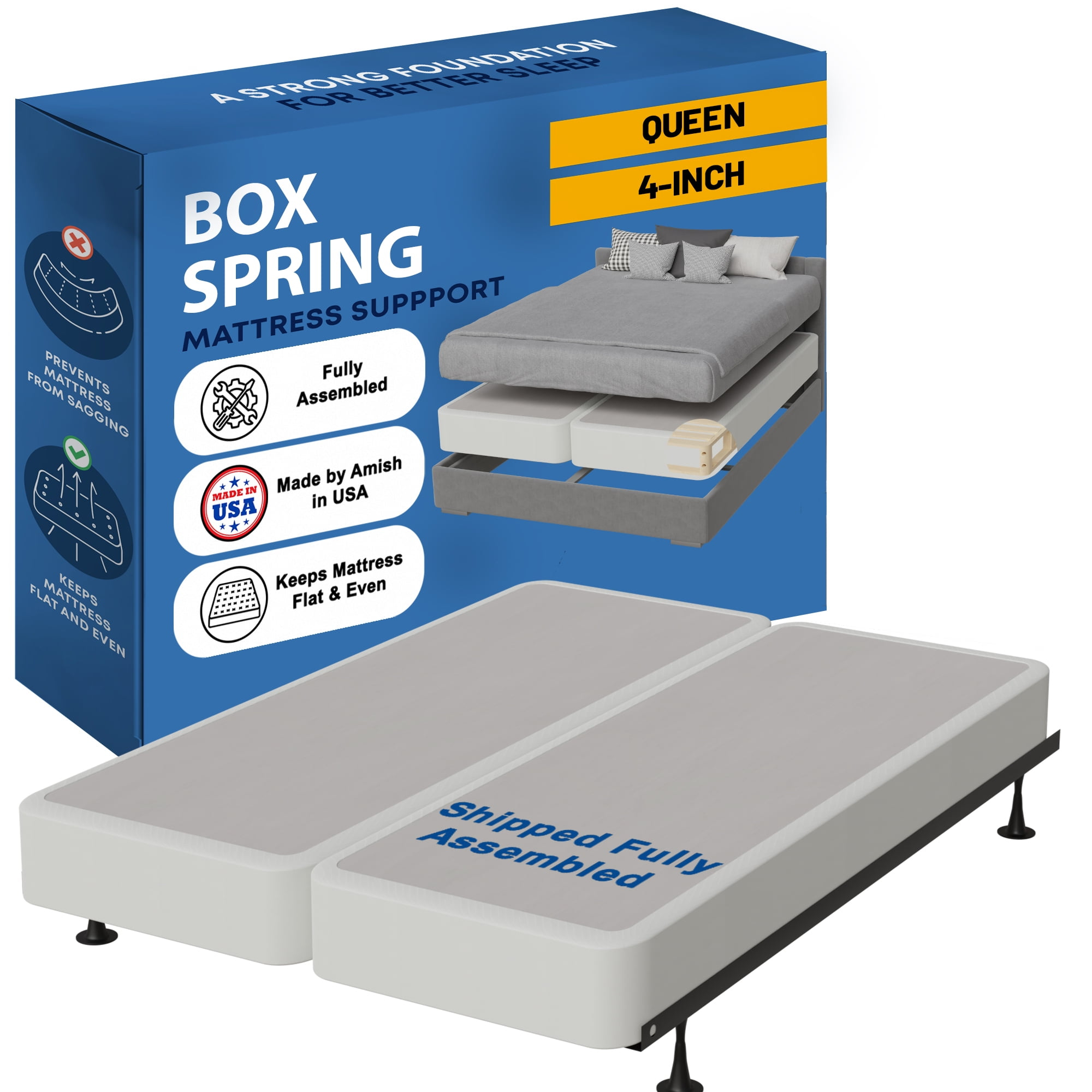 Continental Sleep, 4" Split wood Box Spring/Foundation for Mattress, Queen