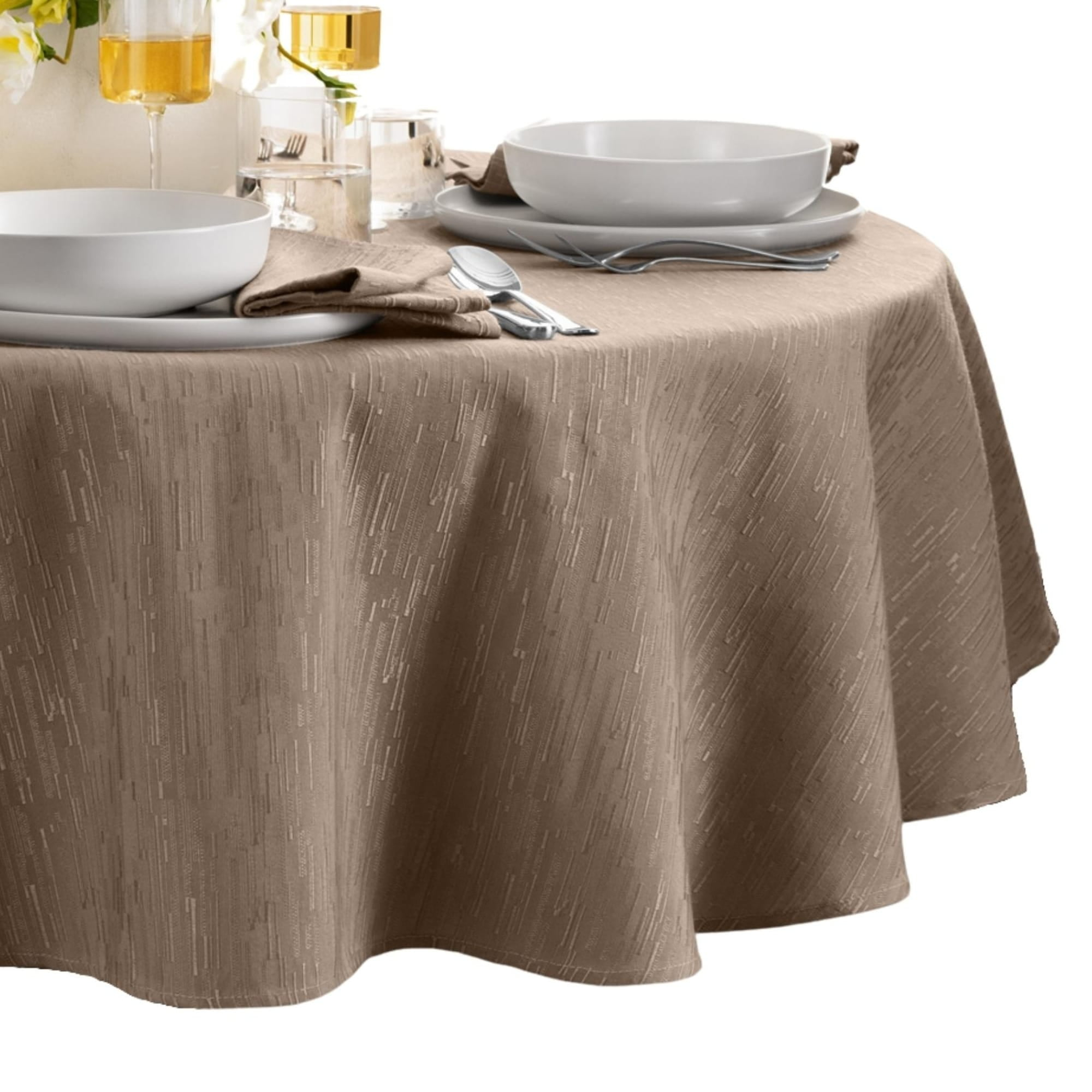 Continental Solid Texture Water and Stain Resistant Tablecloth - 60" x 84" Oval - Taupe - Elrene Home Fashions