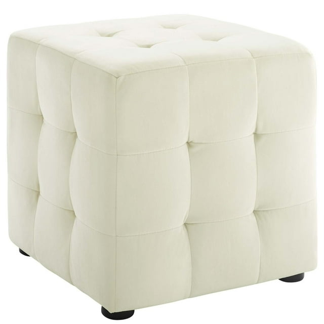 Modway Contour Tufted Cube Performance Velvet Ottoman in Ivory