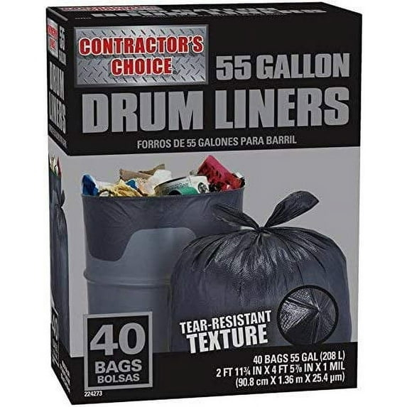 Contractor's Choice Contractor 55-Gallon Scent free Black Outdoor Plastic Construction Flap Tie Trash Bag 40 -Count