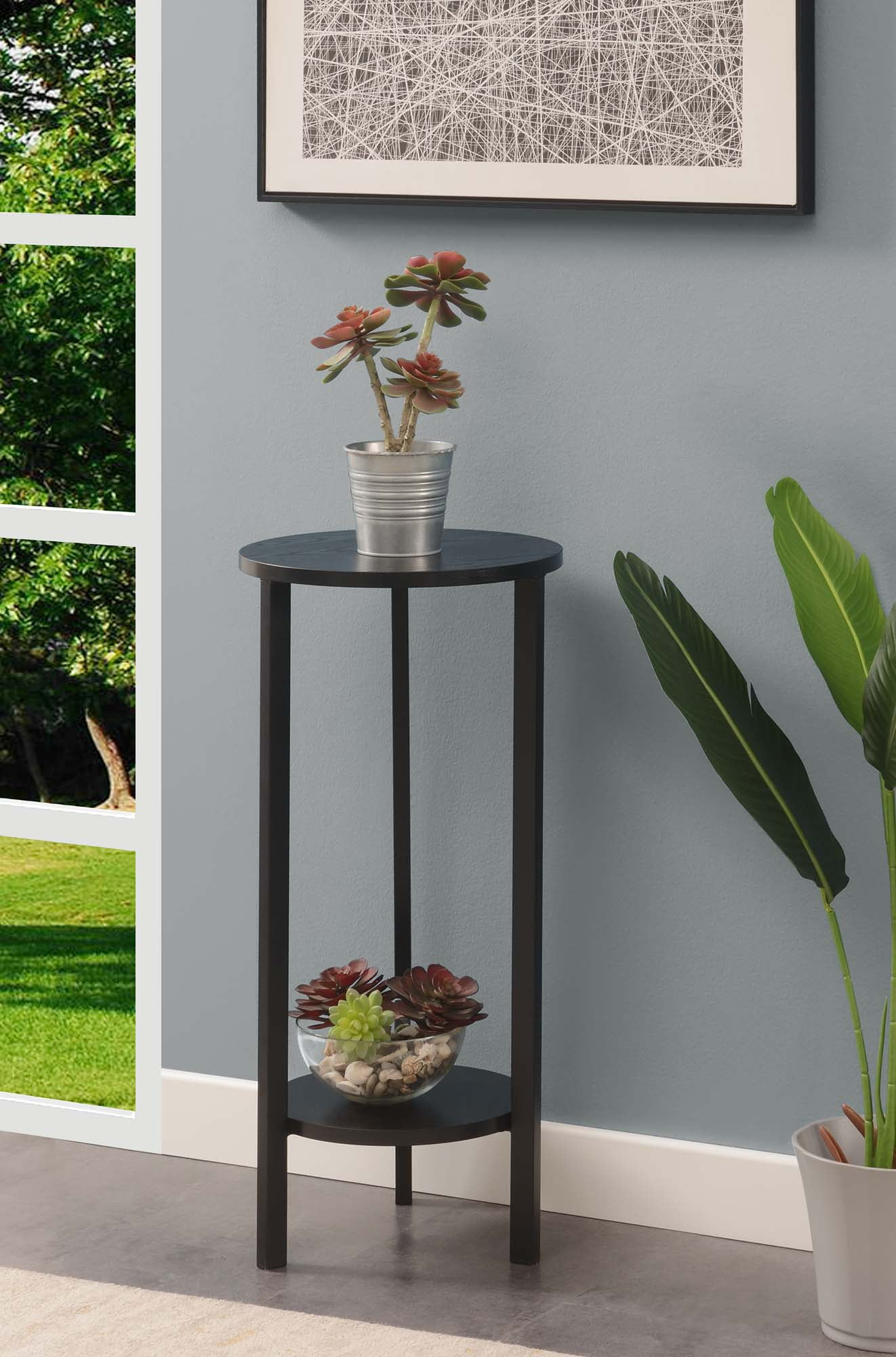 Convenience Concepts Graystone 31-inch 2 Tier Plant Stand, Black/Black