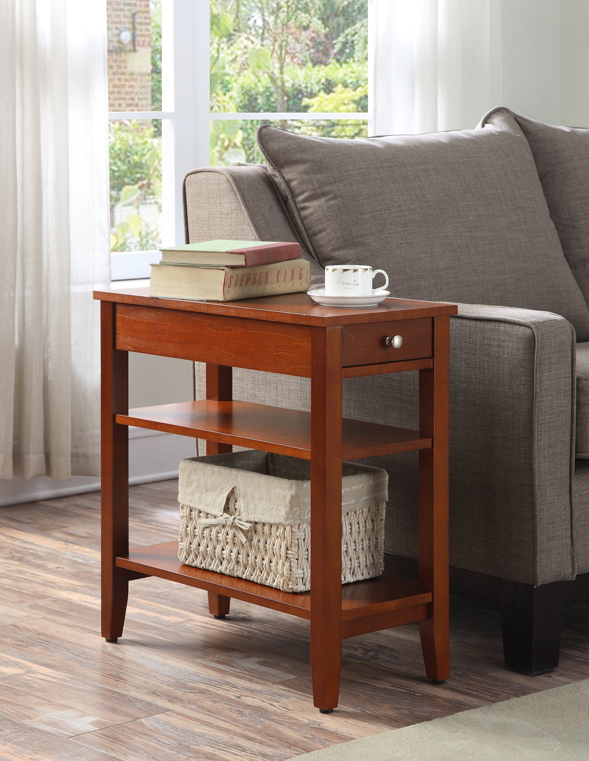 Convenience Concepts American Heritage 1 Drawer Chairside End Table with Shelves, Cherry