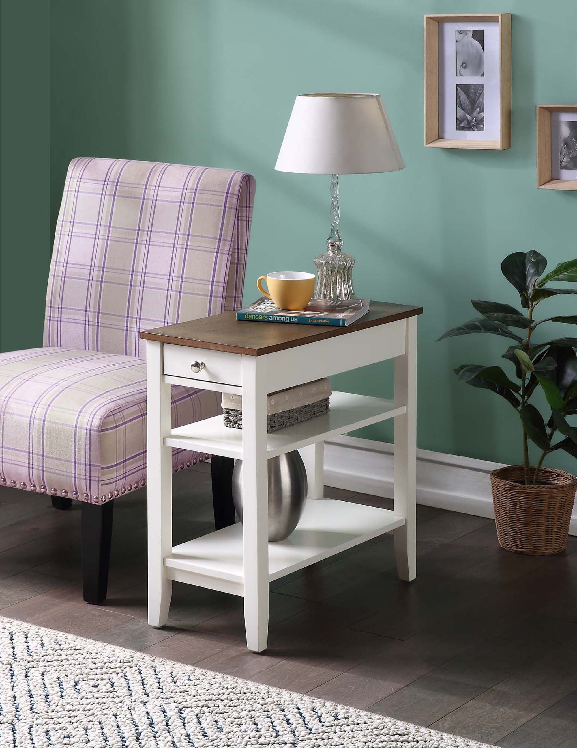 Convenience Concepts American Heritage 1 Drawer Chairside End Table with Shelves, Driftwood/White