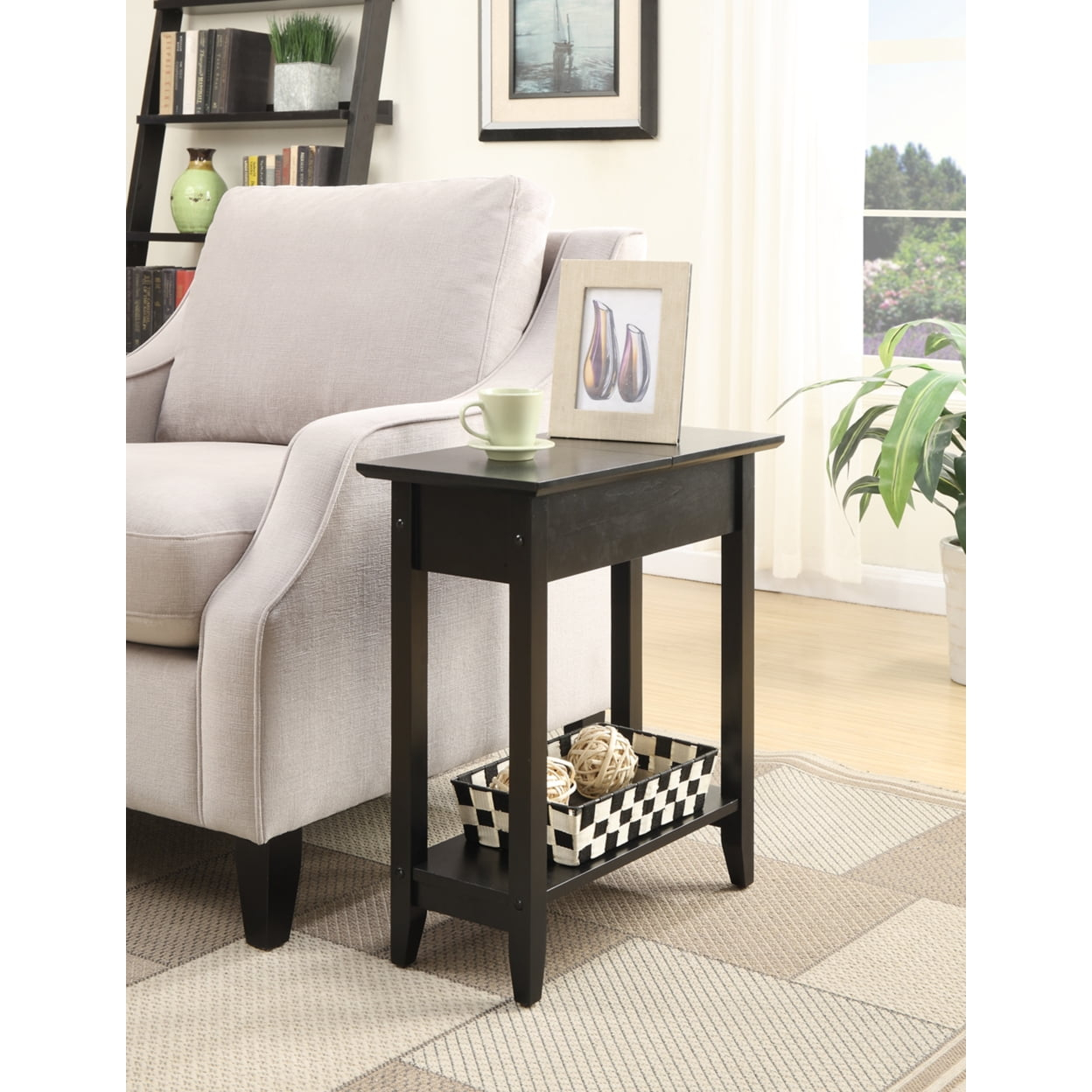 Convenience Concepts American Heritage 24 in. Tall Flip Top End Table, Black (Tabletop)