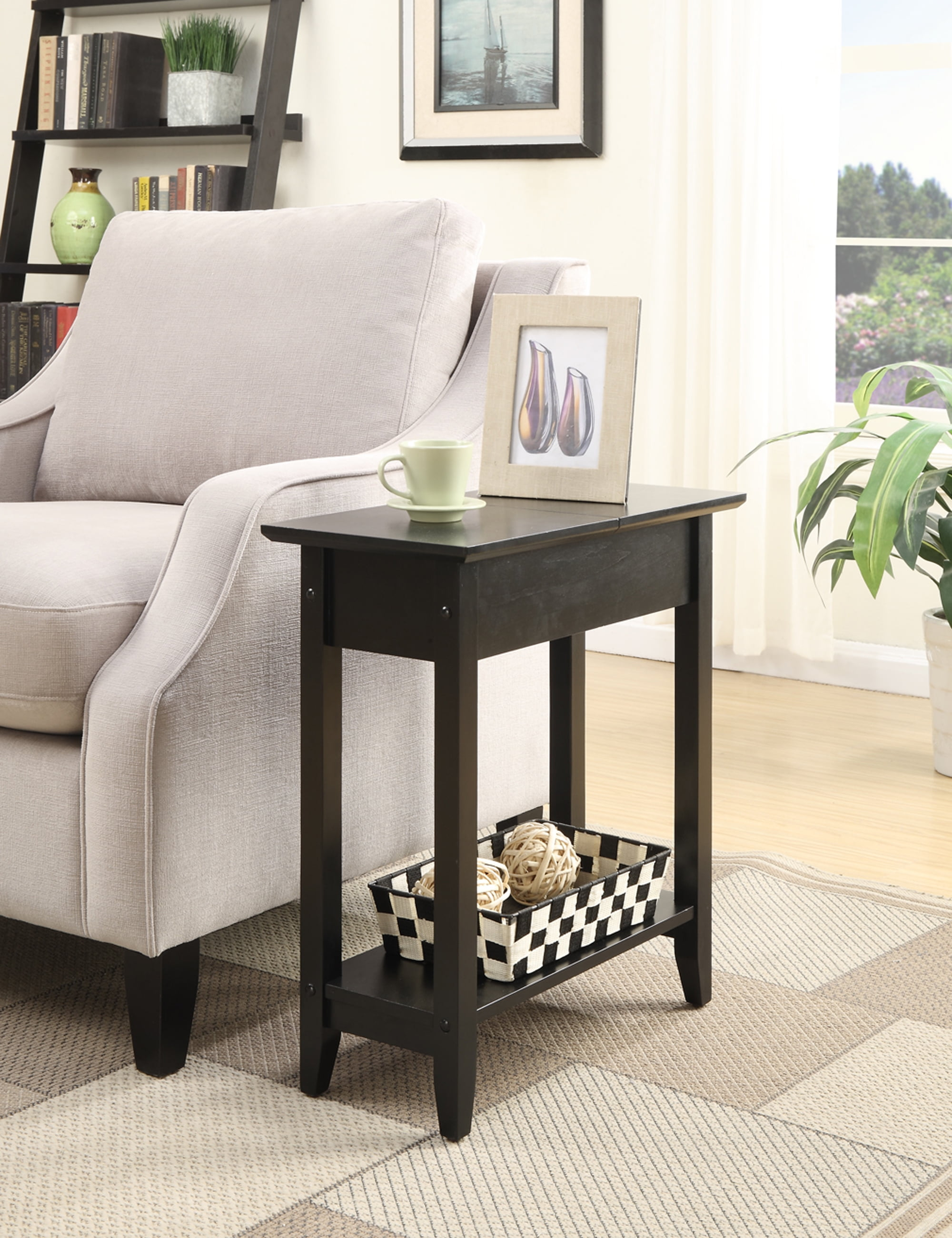 Convenience Concepts American Heritage 24 in. Tall Flip Top End Table, Black (Tabletop)