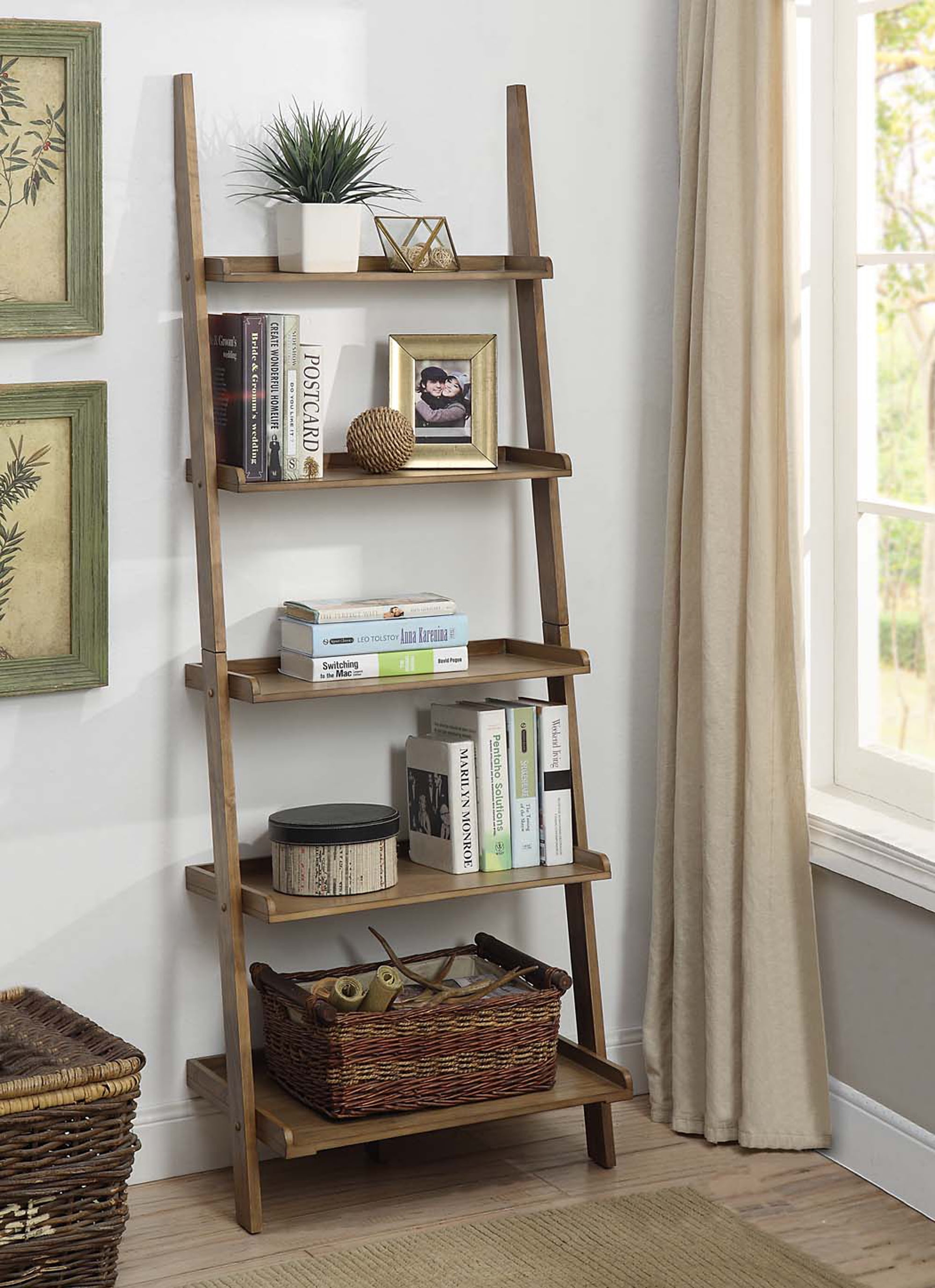Convenience Concepts American Heritage 5-Shelf Ladder Bookcase, Driftwood