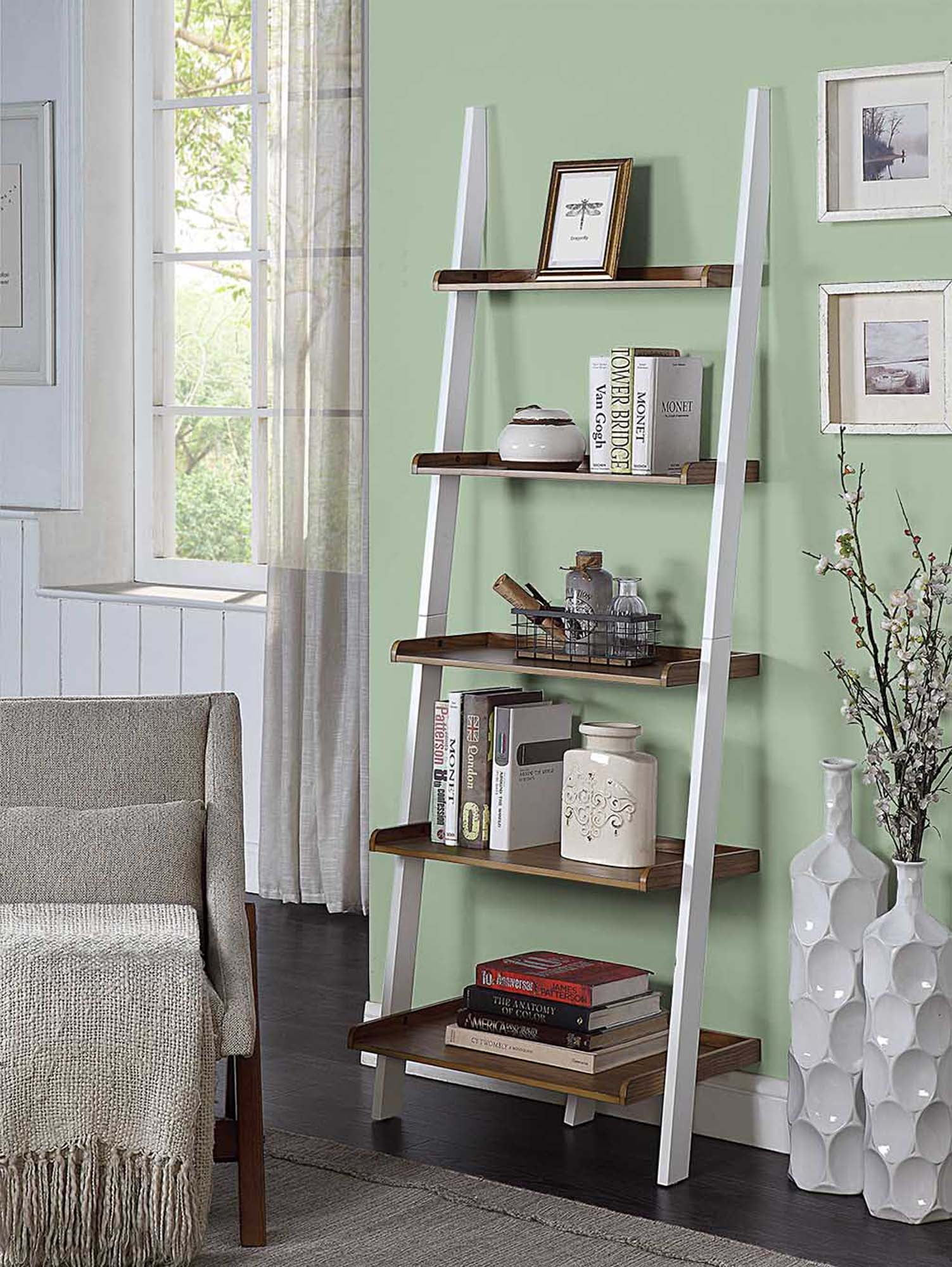 Convenience Concepts American Heritage Bookshelf Ladder, Driftwood/White