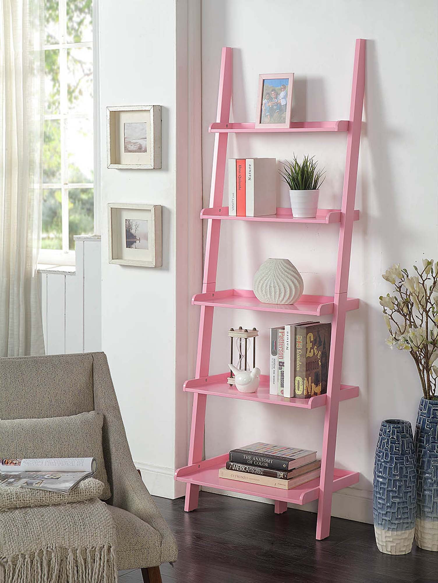 Convenience Concepts American Heritage Bookshelf Ladder, Light Pink