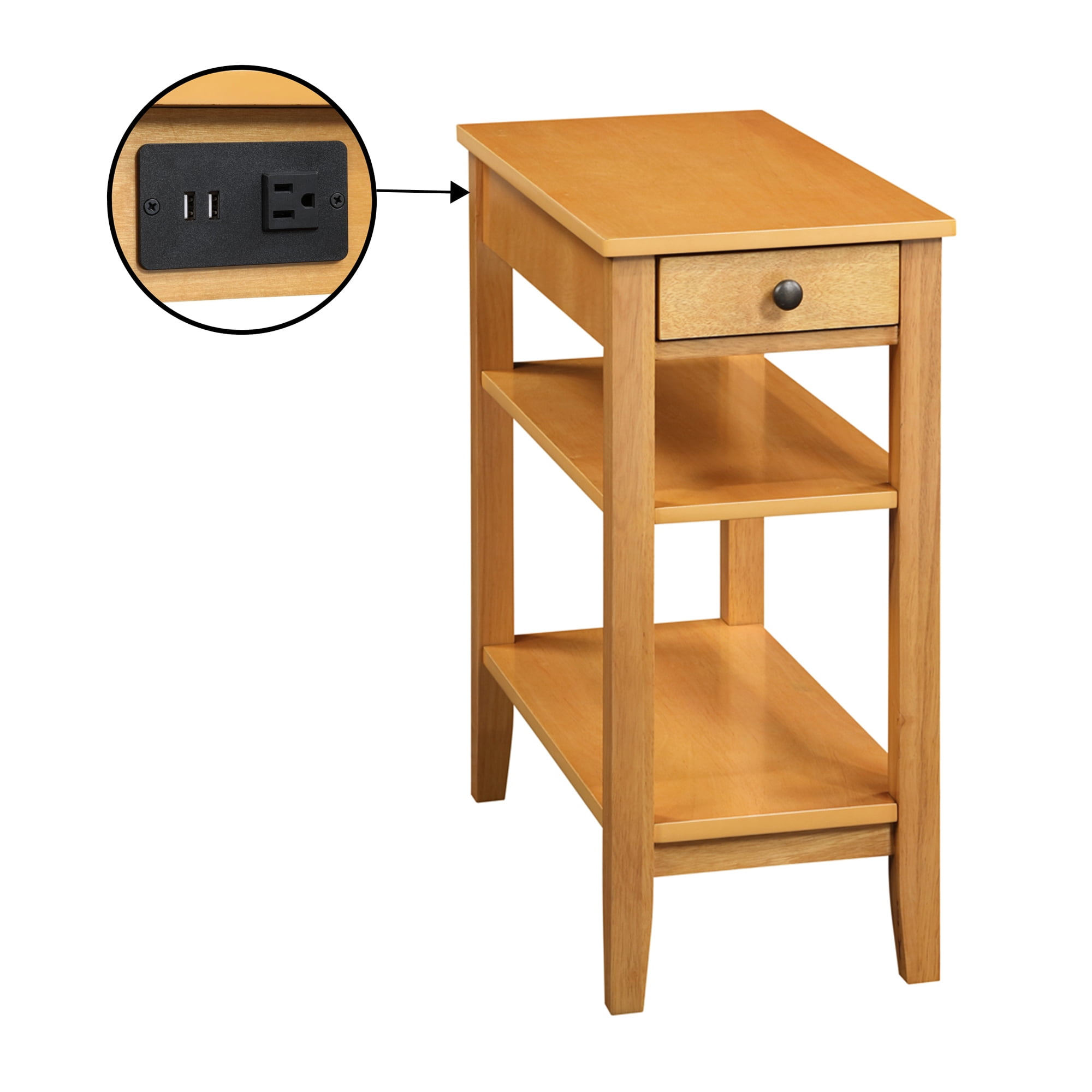 Convenience Concepts American Heritage End Table/Charging Station, Natural