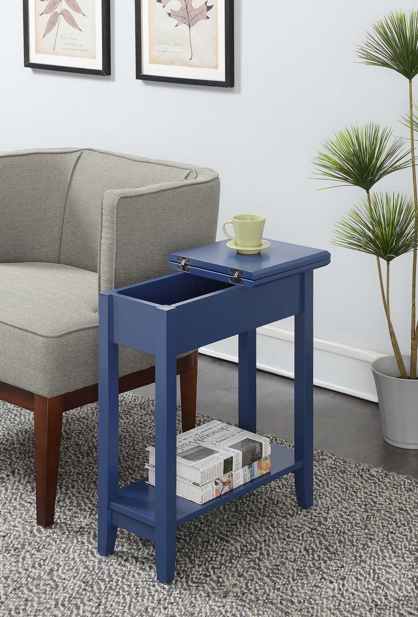 Convenience Concepts American Heritage Flip Top End Table, Cobalt Blue
