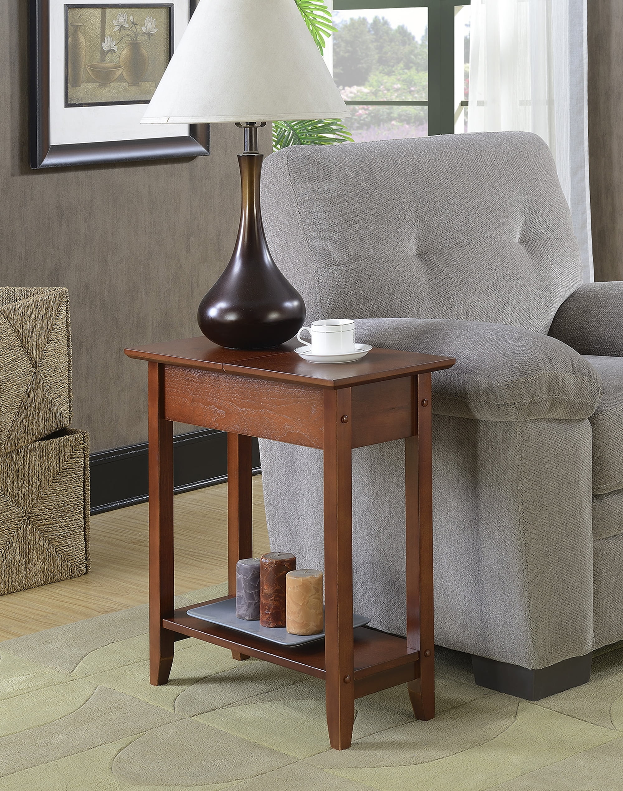 Convenience Concepts American Heritage Flip Top End Table with Shelf, Mahogany