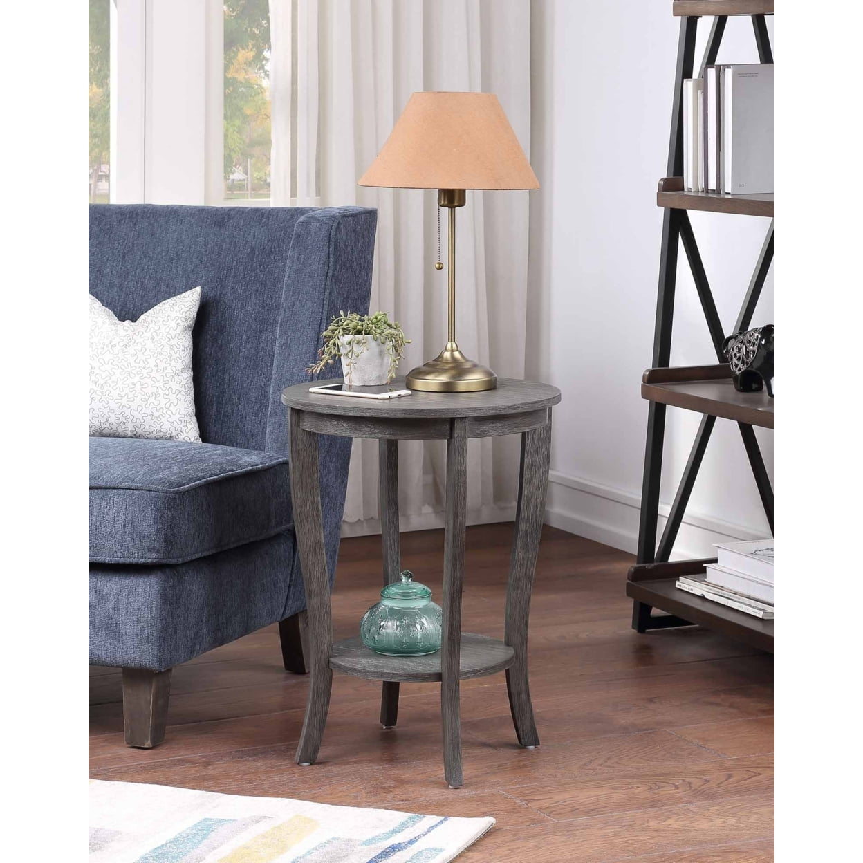 American Heritage Round End Table Dark Gray Wirebrush
