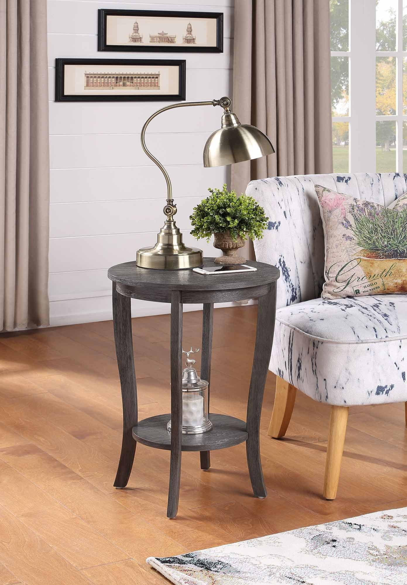 American Heritage Round End Table Dark Gray Wirebrush
