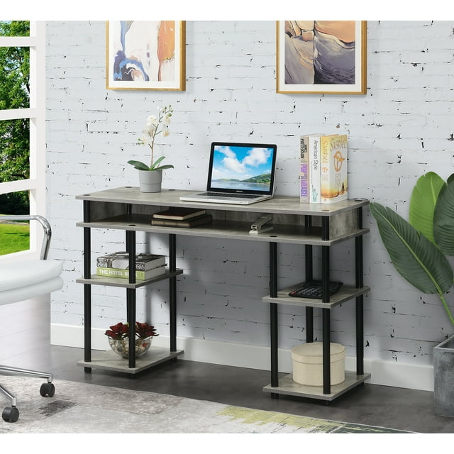 Convenience Concepts Designs2Go 30" Tall No Tools Student Desk with Shelves, Faux Birch/Black