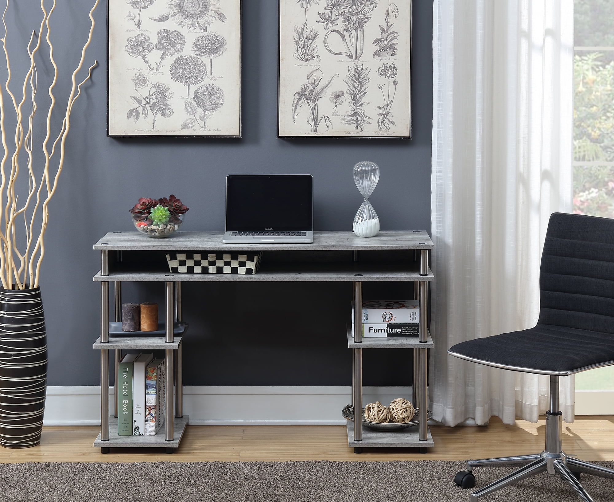 Convenience Concepts Designs2Go 30" Tall No Tools Student Desk with Shelves, Faux Birch