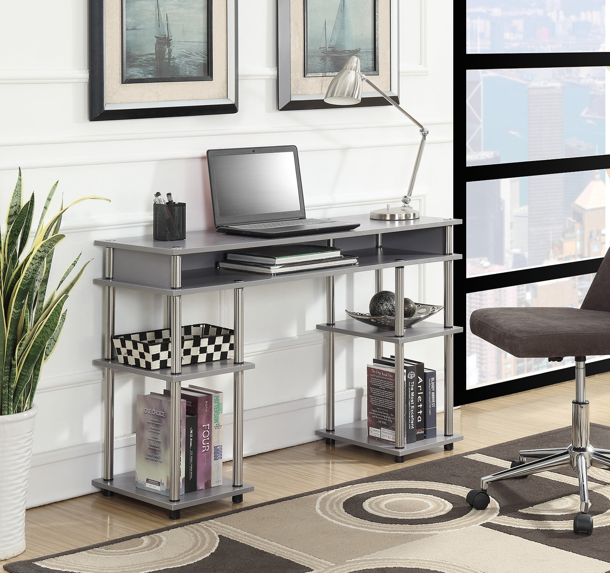 Convenience Concepts Designs2Go 30" Tall No Tools Student Desk with Shelves, Gray