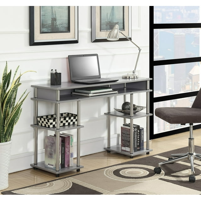 Convenience Concepts Designs2Go 30" Tall No Tools Student Desk with Shelves, Gray