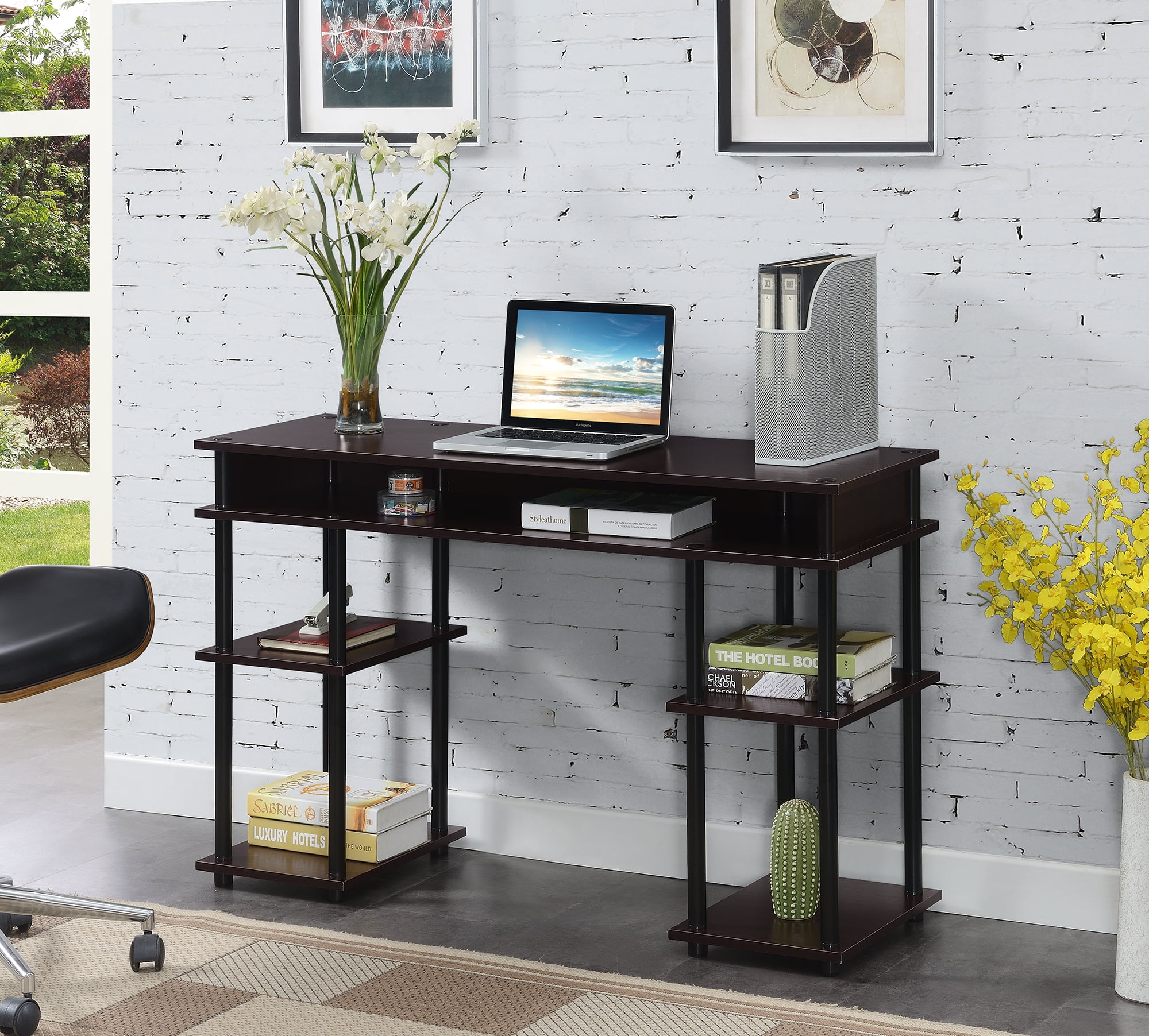 Convenience Concepts Designs2Go 30 inches Tall No Tools Student Desk with Shelves, Espresso/Black