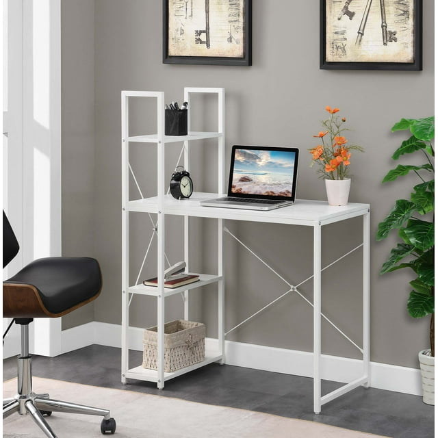 Convenience Concepts Designs2Go 47" Tall Office Workstation/Desk with Shelves, White, All Ages