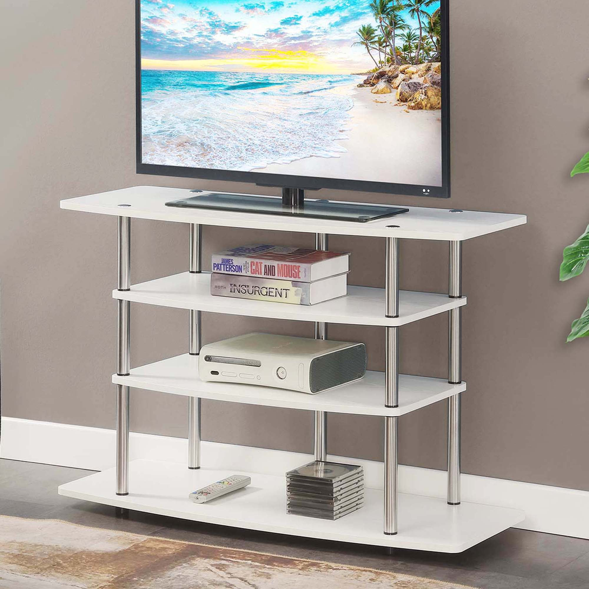 Convenience Concepts Designs2Go No Tools Wide Highboy 4 Tier TV Stand for TVs up to 46", White