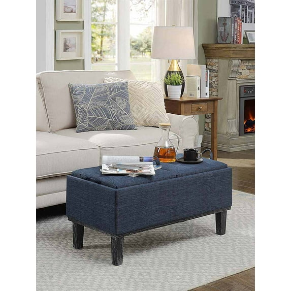 Convenience Concepts Designs4Comfort Brentwood Storage Ottoman, Dark Blue Fabric/Black