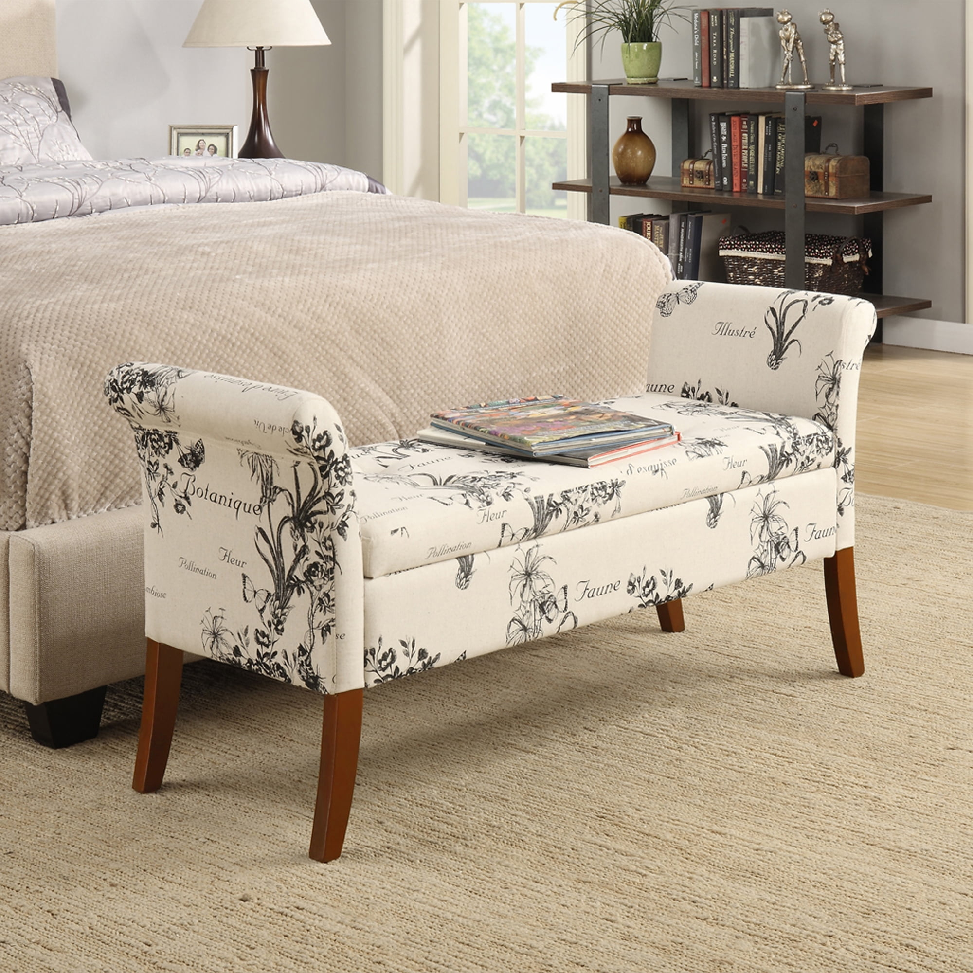 Convenience Concepts Designs4Comfort Garbo Storage Bench, Botanical Print Canvas