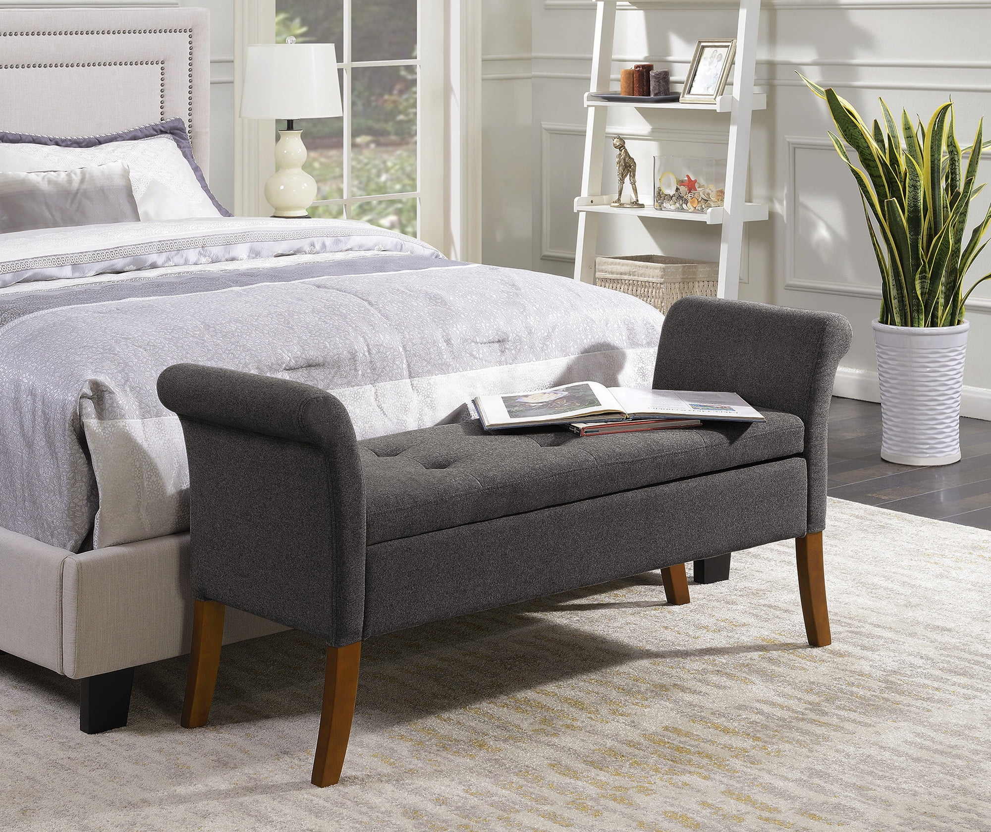 Convenience Concepts Designs4Comfort Garbo Storage Bench Ottoman, Soft Gray Fabric