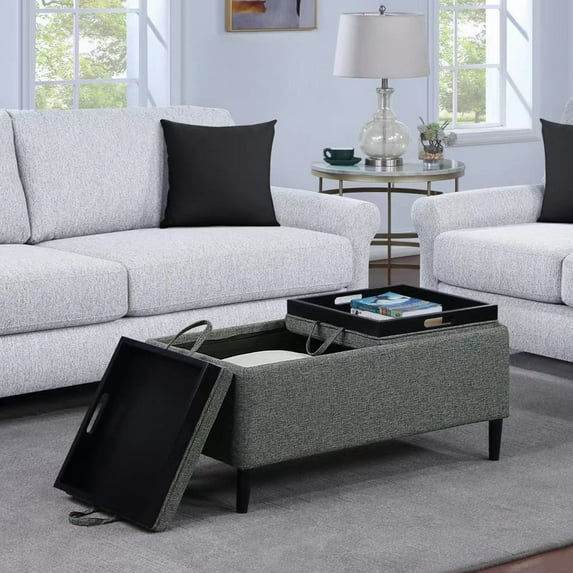 Convenience Concepts Designs4Comfort Magnolia Storage Ottoman with Reversible Trays, Light Charcoal Gray Fabric