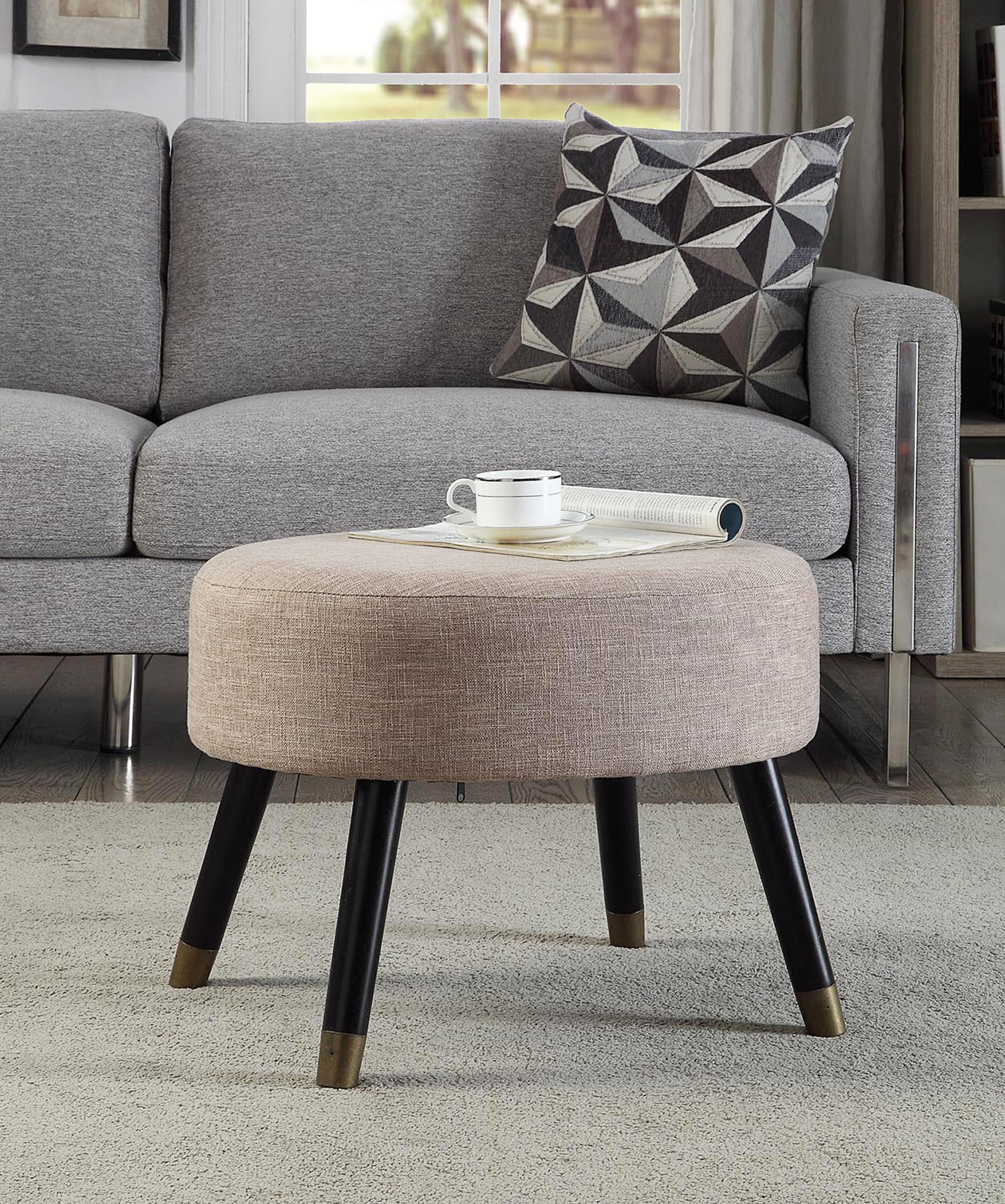 Convenience Concepts Designs4Comfort Mid Century Ottoman Stool, Tan Linen