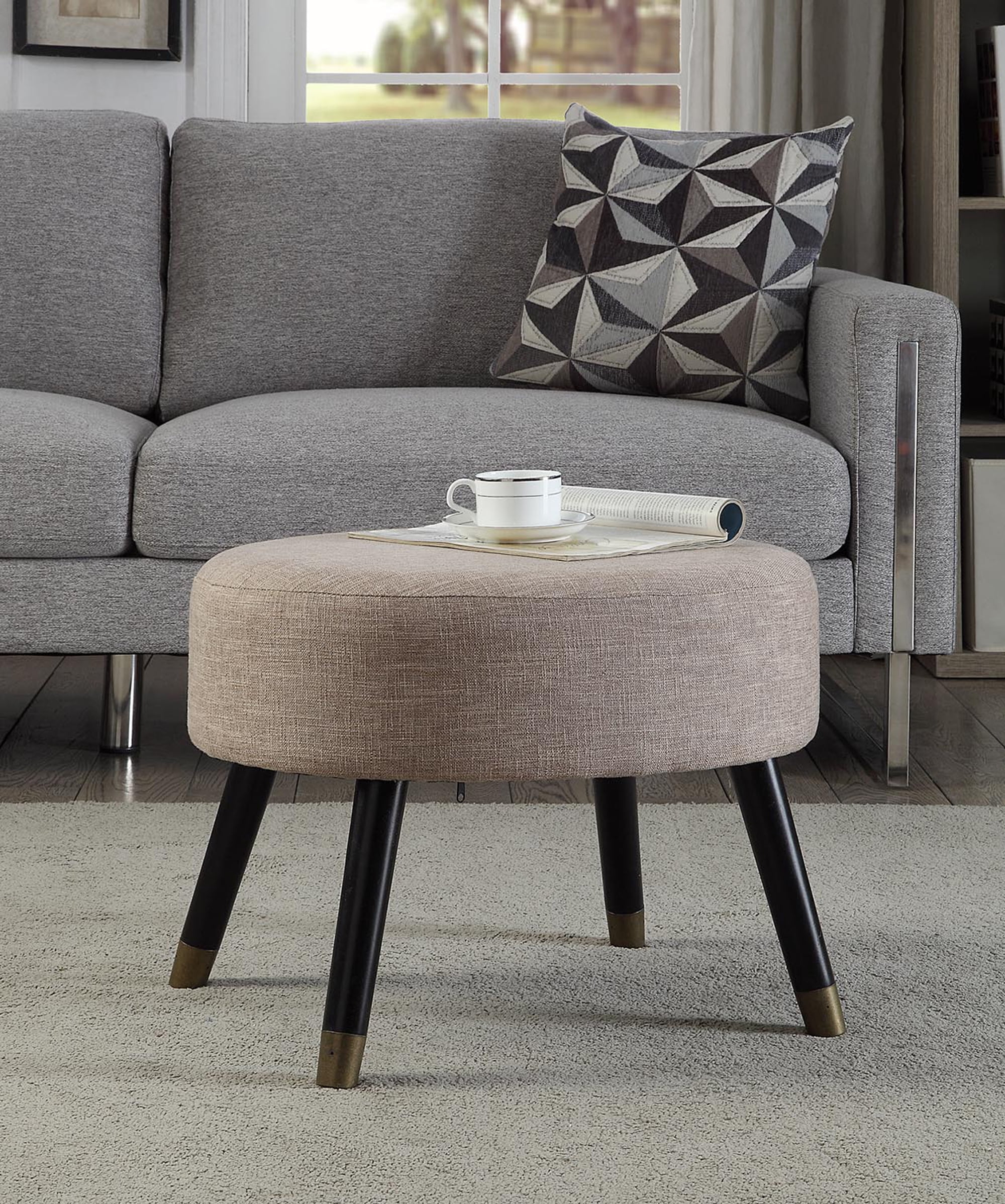 Convenience Concepts Designs4Comfort Mid Century Ottoman Stool, Tan Linen