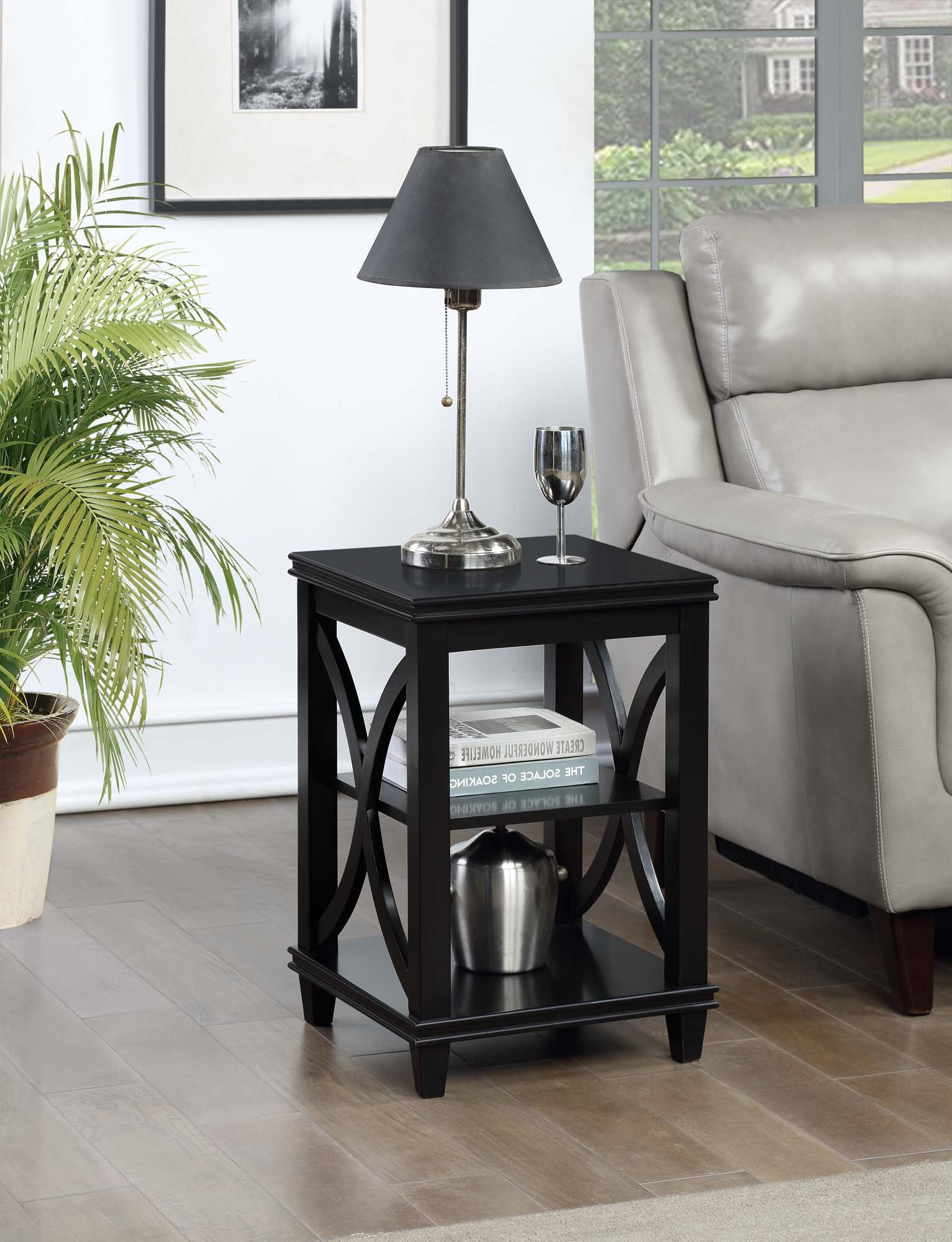Convenience Concepts Florence 24" x 16" End Table with Shelves, Black