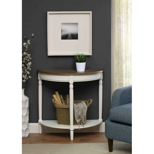 Convenience Concepts French Country Half-Round Entryway Table with Shelf, Driftwood/White