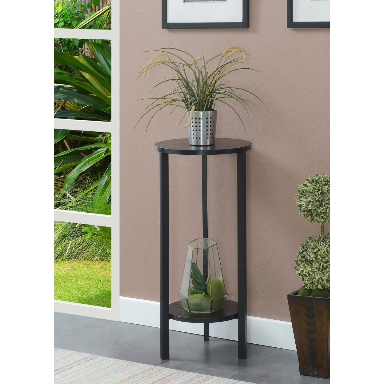 Convenience Concepts Graystone 31-inch 2 Tier Plant Stand, Black/Black