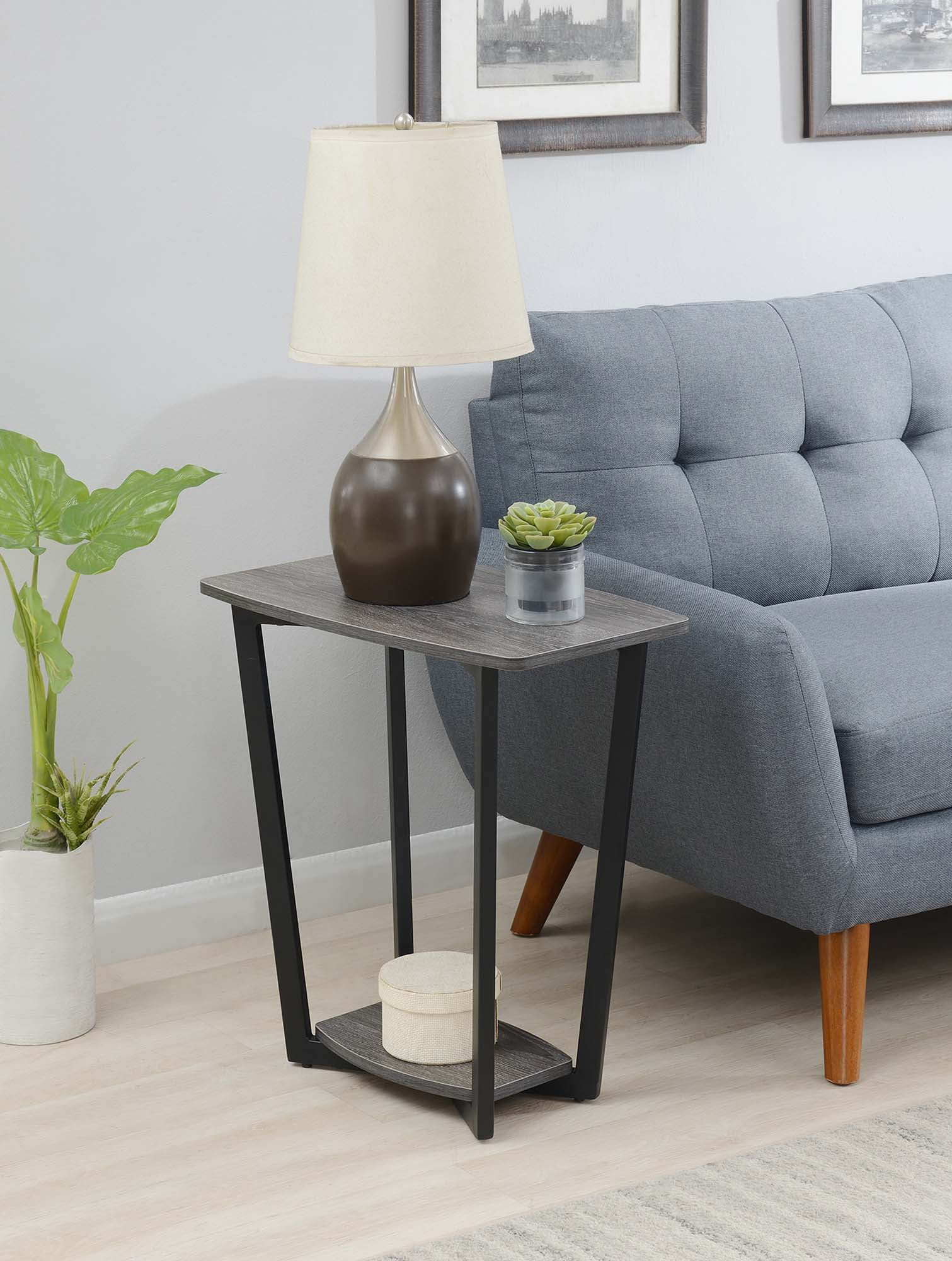 Convenience Concepts Graystone End Table with Shelf, Weathered Gray/Black Frame