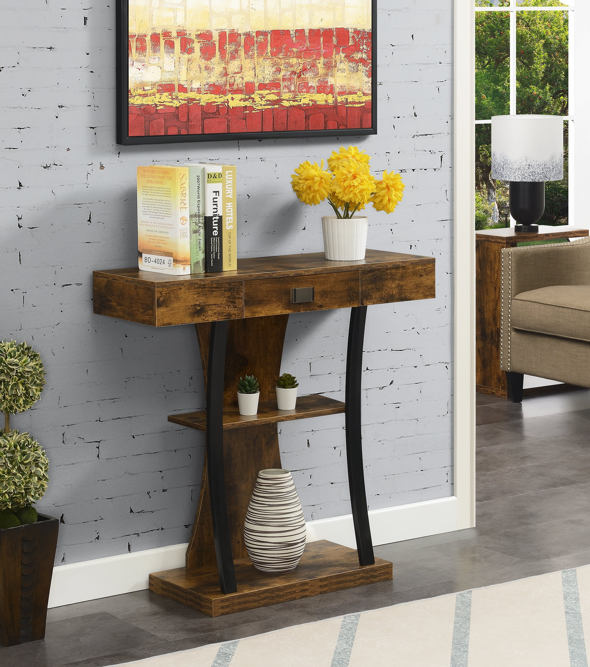 Convenience Concepts Newport 1 Drawer Harri Console Table with Shelves, Multiple Finishes
