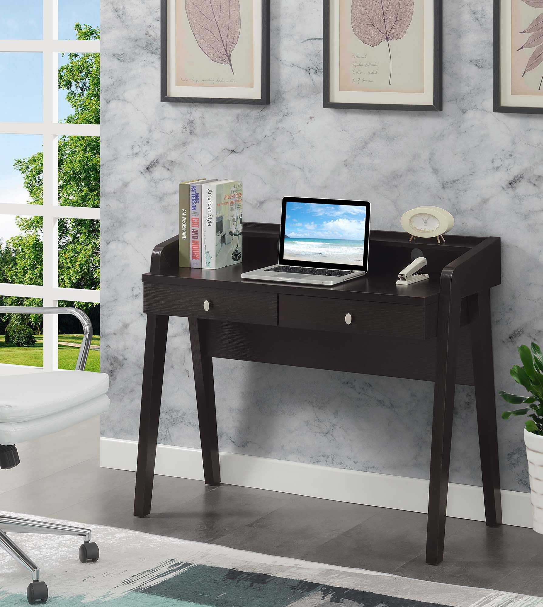 Convenience Concepts Newport 34.75 in. Tall Deluxe 2 Drawer Desk with Shelf, Espresso, All Ages