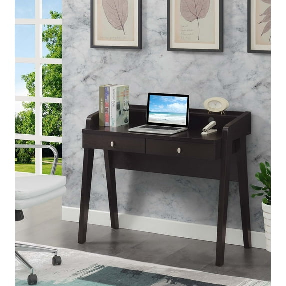 Convenience Concepts Newport 34.75 in. Tall Deluxe 2 Drawer Desk with Shelf, Espresso, All Ages