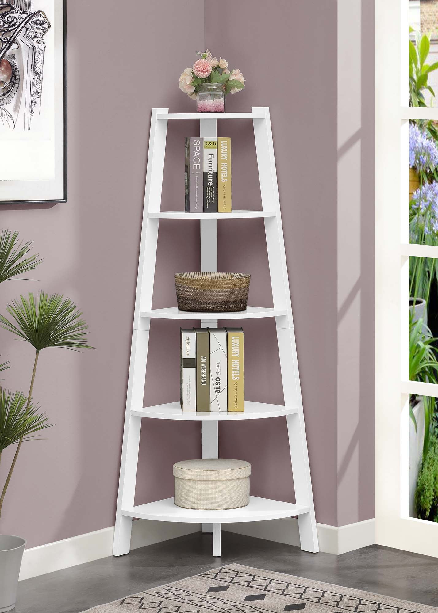 Convenience Concepts Newport 5 Tier Wide Corner Bookcase, White
