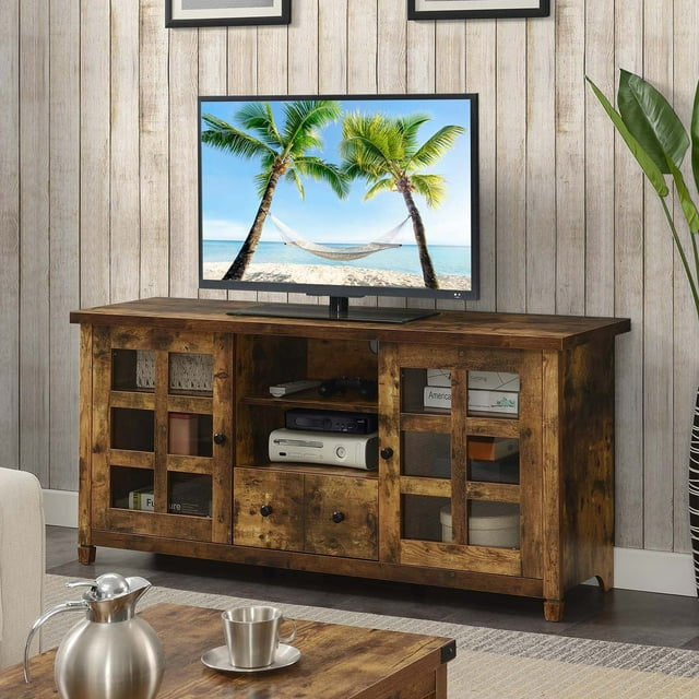 Convenience Concepts Newport Park Lane 1 Drawer TV Stand with Storage Cabinets and Shelves for TVs up to 65 Inches, Barnwood